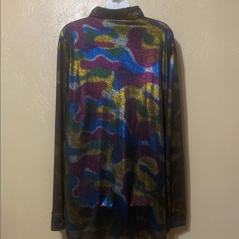 Shimmery Multicolor Patterned Button-Up Shirt - image 4